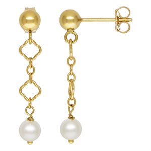 Ball Post w / Clover Chain 4.0mm Pearl Drop